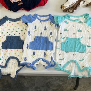 3-Pack Kyte Baby Rompers with Pocket Accents - Blue, Aqua, Multi 6/12 Months